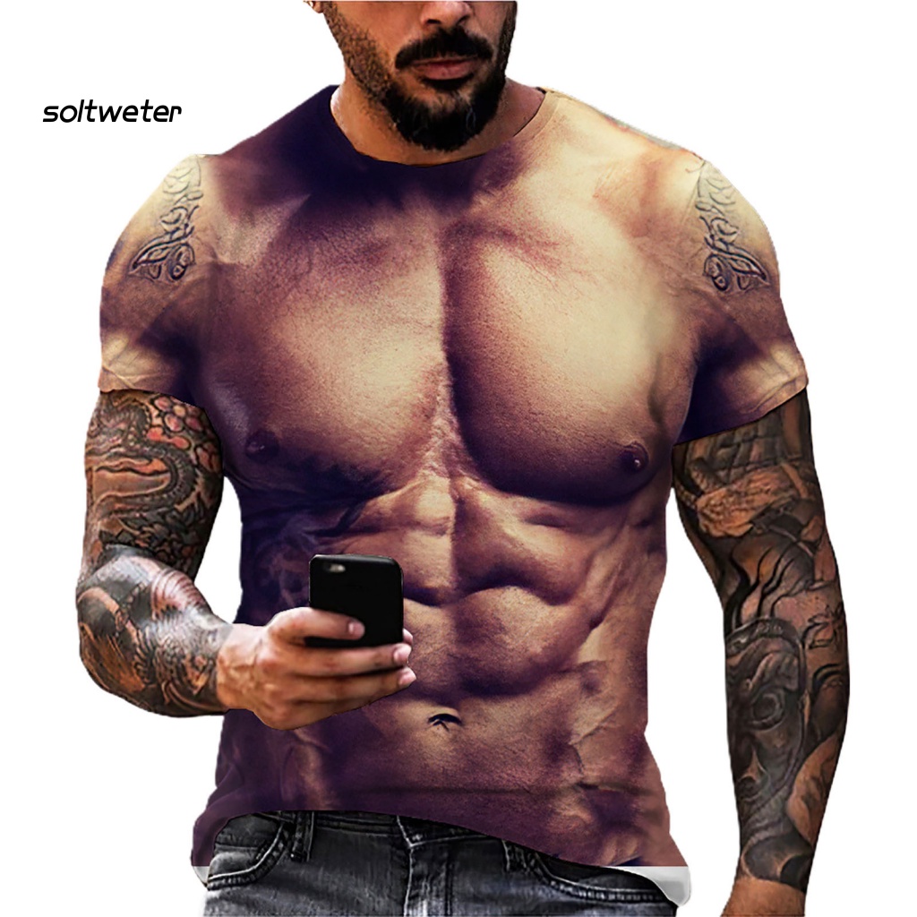 Áo Thun Ngắn Tay In Hình Cơ Bắp Thời Trang Dành Cho Nam