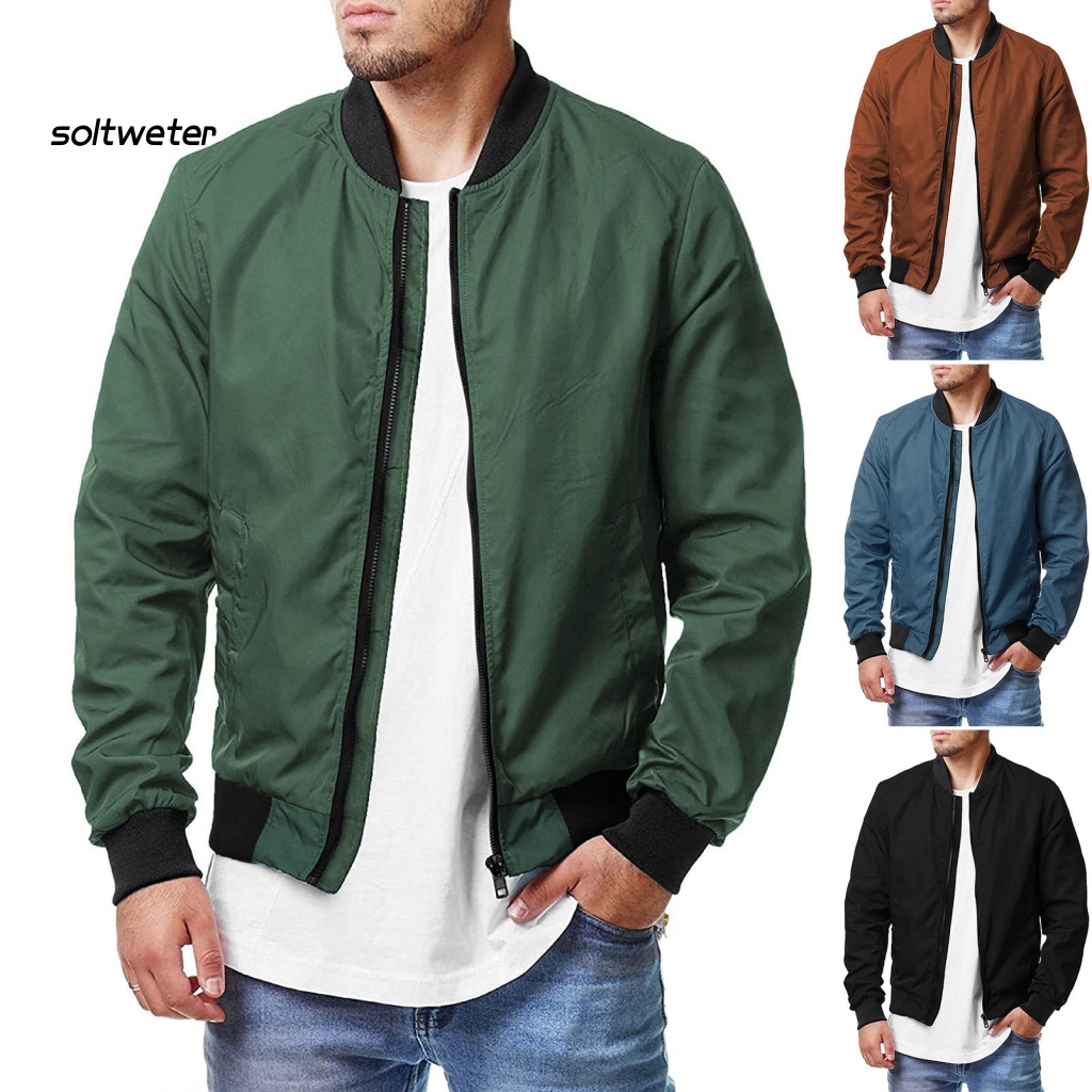 Áo Khoác Cổ Đứng Tay Dài Màu Trơn Có Khóa Kéo Dáng Rộng Thời Trang Đường Phố Mùa Thu Cho Nam