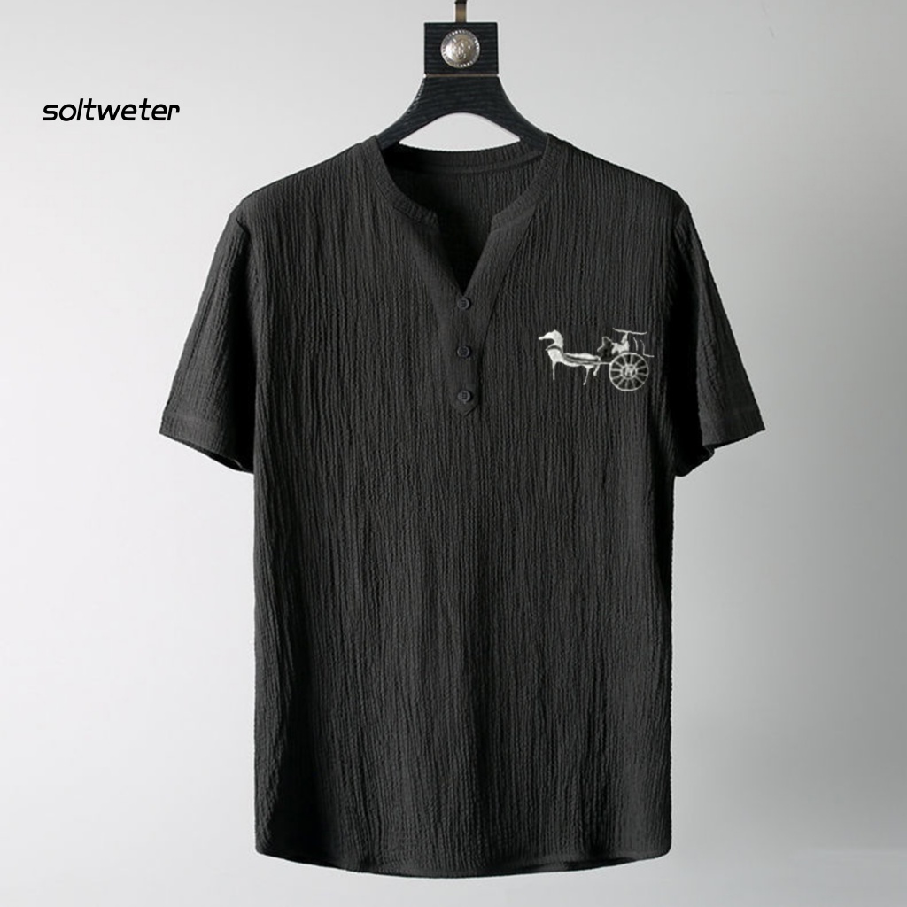 1 Bộ Áo Tay Ngắn Cổ Chữ V Màu Trơn Phối Quần Dài Đính Nút Thời Trang Mùa Hè Cho Nam