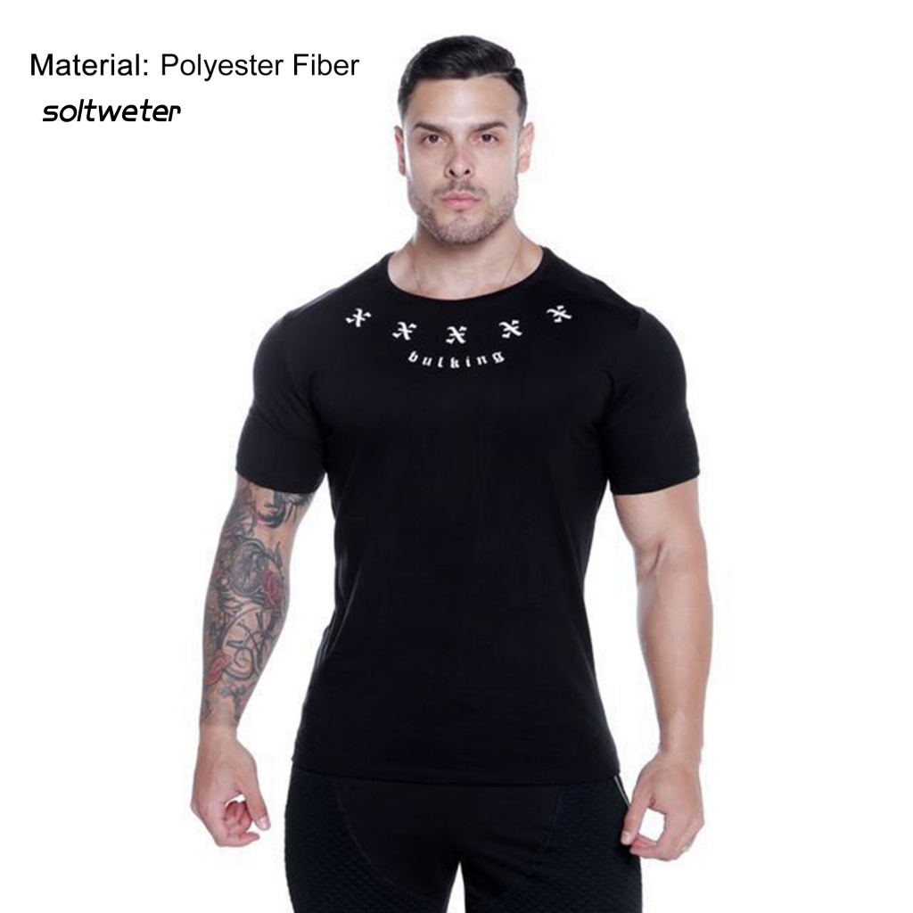 Áo Thun Tay Ngắn Cổ Tròn In Chữ Chất Liệu Co Giãn Nhanh Khô Thời Trang Mùa Hè Cho Nam