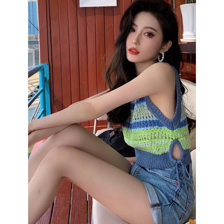 Áo Dệt Kim Hai Dây Dáng Ôm Thời Trang Quyến Rũ Cho Nữ