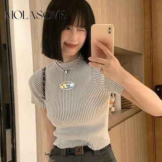 Áo thun MOLASOME ngắn tay cổ tròn màu sắc đơn giản 2023