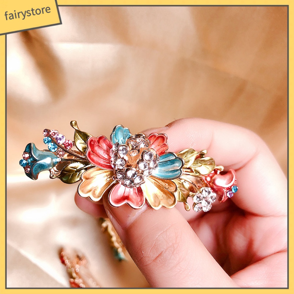Kẹp Tóc Đính Đá Hình Hoa Lấp Lánh Chống Trượt Thời Trang Cho Nữ