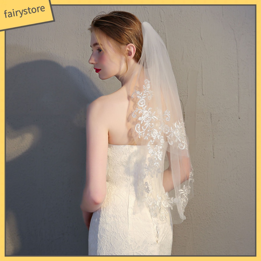 Mạng Che Mặt Vải Tuyn Trắng Thêu Hoa Lãng Mạn Dùng Cho Cô Dâu Trong Tiệc Cưới