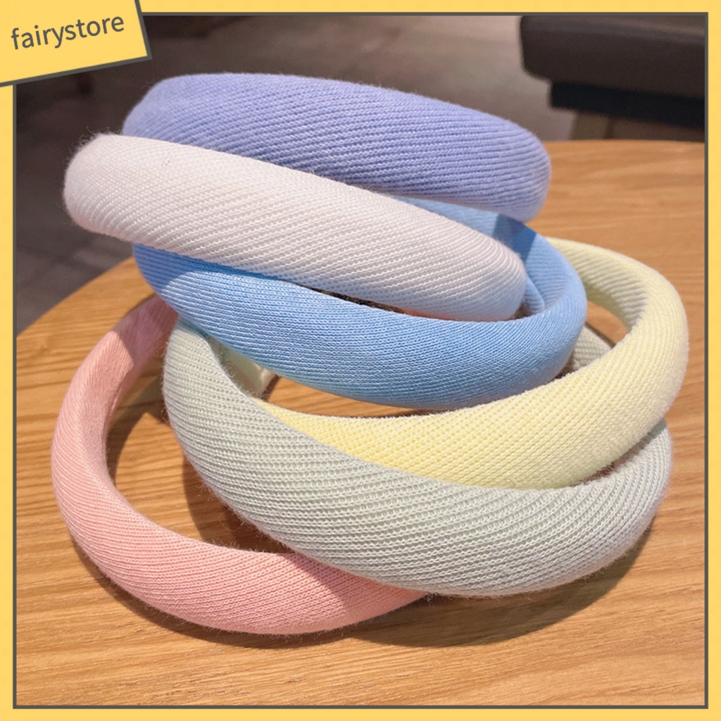 Băng Đô Cài Tóc Bản Rộng Tăng Chiều Cao Bằng Xốp Chống Trượt Màu Trơn Có Gân