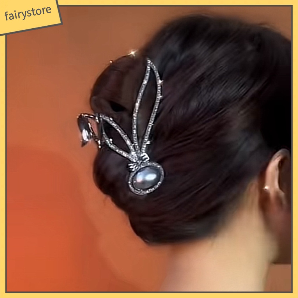 Kẹp Tóc Càng Cua Đính Đá Và Ngọc Trai Giả Hình Tai Thỏ Bằng Thép Không Gỉ