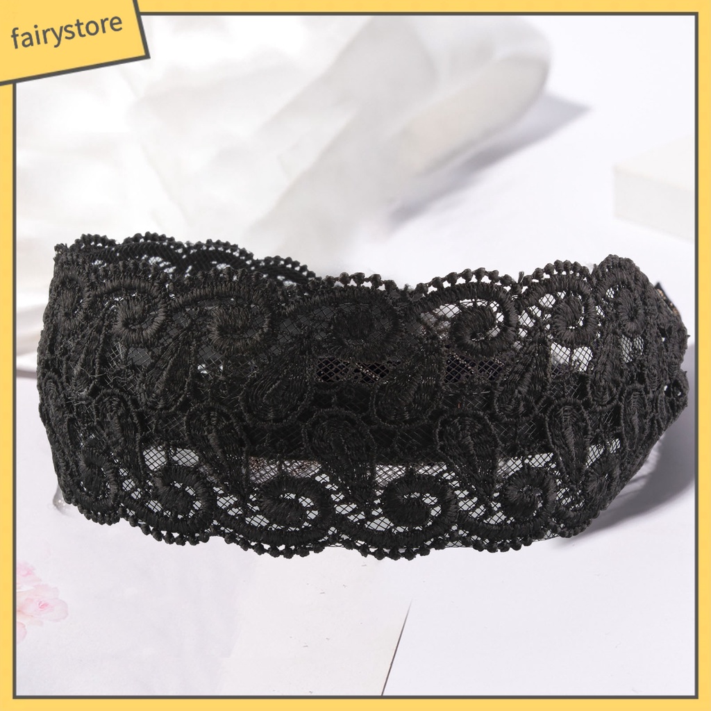 Băng Đô Cài Tóc Phối Ren Thêu Họa Tiết Lá Rỗng Nhẹ Màu Đen Chống Trượt Phong Cách Cổ Điển Cho Nữ