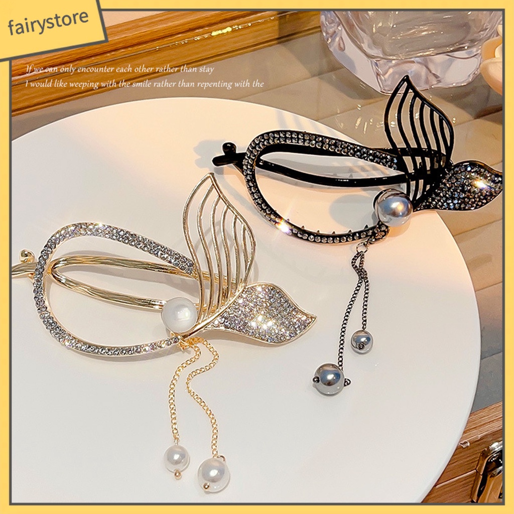 Kẹp Tóc Đính Đá / Ngọc Trai Giả Hình Đuôi Cá Chống Trượt Tiện Dụng