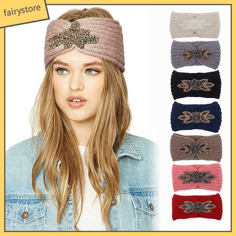 Băng Đô Dệt Kim Đính Đá Hình Hoa Thời Trang Thu Đông Cho Nữ