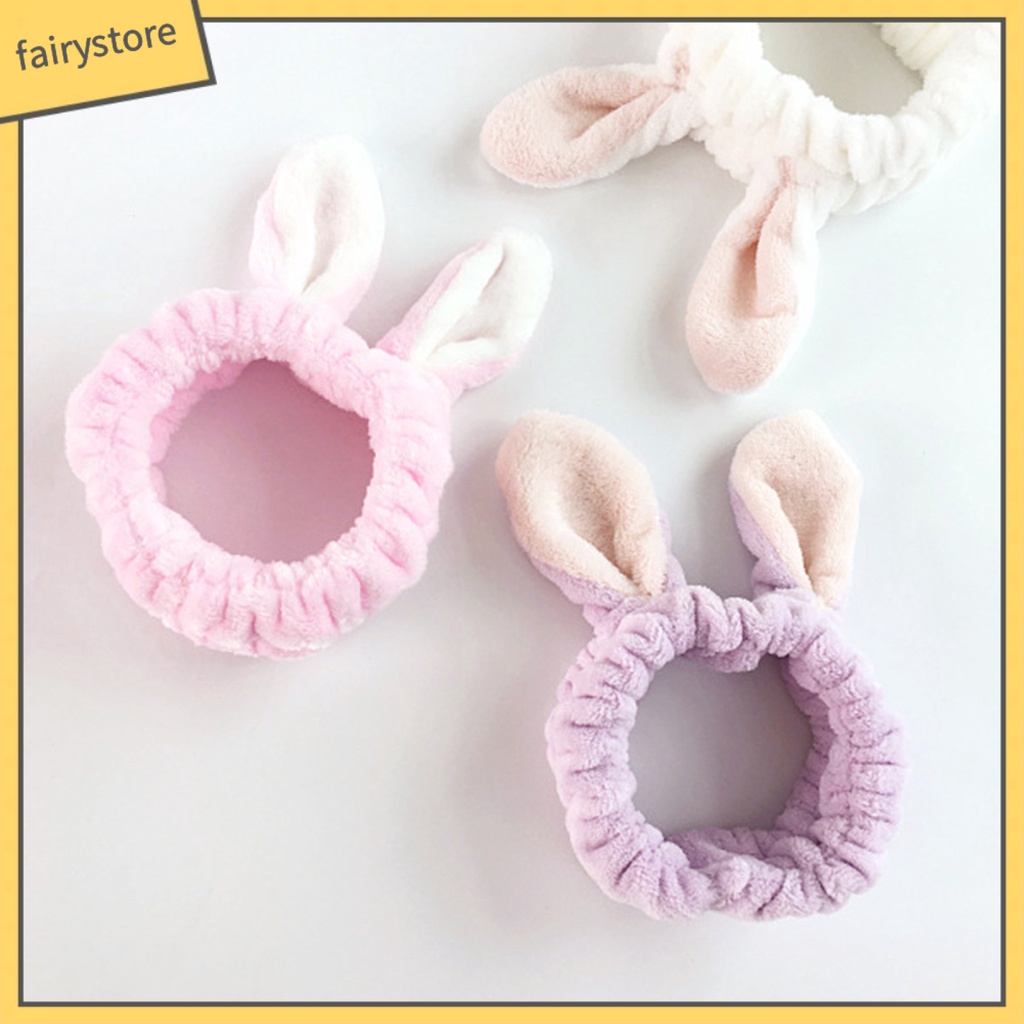Băng Đô Cài Tóc Tai Thỏ Bằng Vải Bông Co Giãn Dễ Thương Dành Cho Nữ