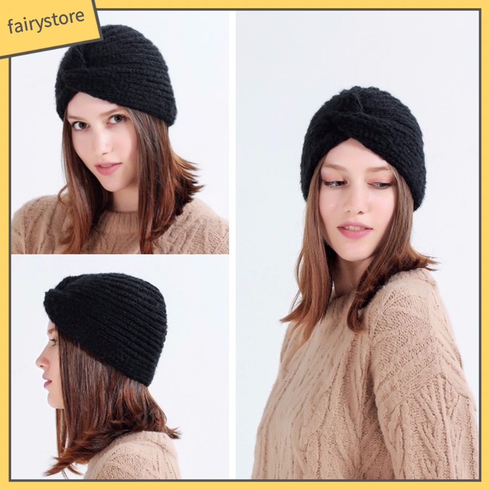 Mũ Turban Đan Len Màu Trơn Thời Trang Thu Đông Cho Nữ