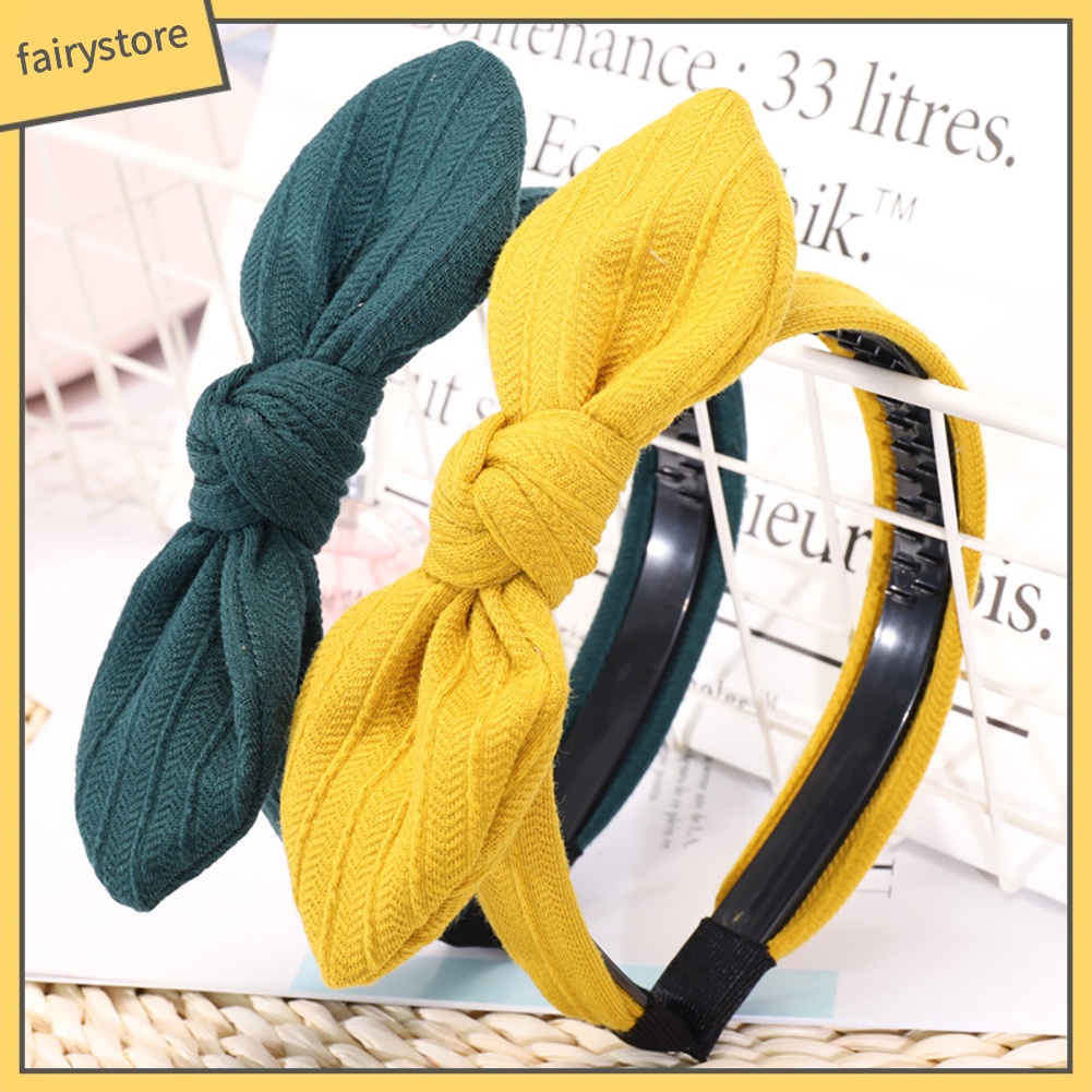 Băng Đô Cài Tóc Bản Rộng Thắt Nơ Họa Tiết Kẻ Sọc Màu Trơn Thời Trang Cho Nữ