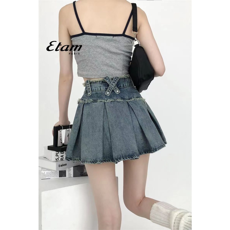 Chân Váy Denim Xếp Ly Thời Trang Mùa Hè Phong Cách Hàn Quốc Mới Cho Nữ