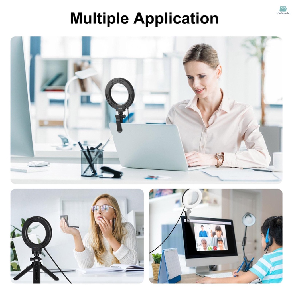 PULUZ 16cm/6.2in USB Ring Light 3200-5600K Color Temperature 10 Brightness Levels with Mounting Clamp for Live Video Laptop Fill Light