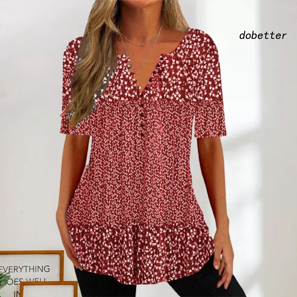 [DO] Áo Sơ Mi Mùa Hè Dáng Rộng Cổ Chữ V Tay Ngắn In Họa Tiết Hoa Cổ Điển Kích Thước Lớn Mặc Hàng Ngày Cho Nữ