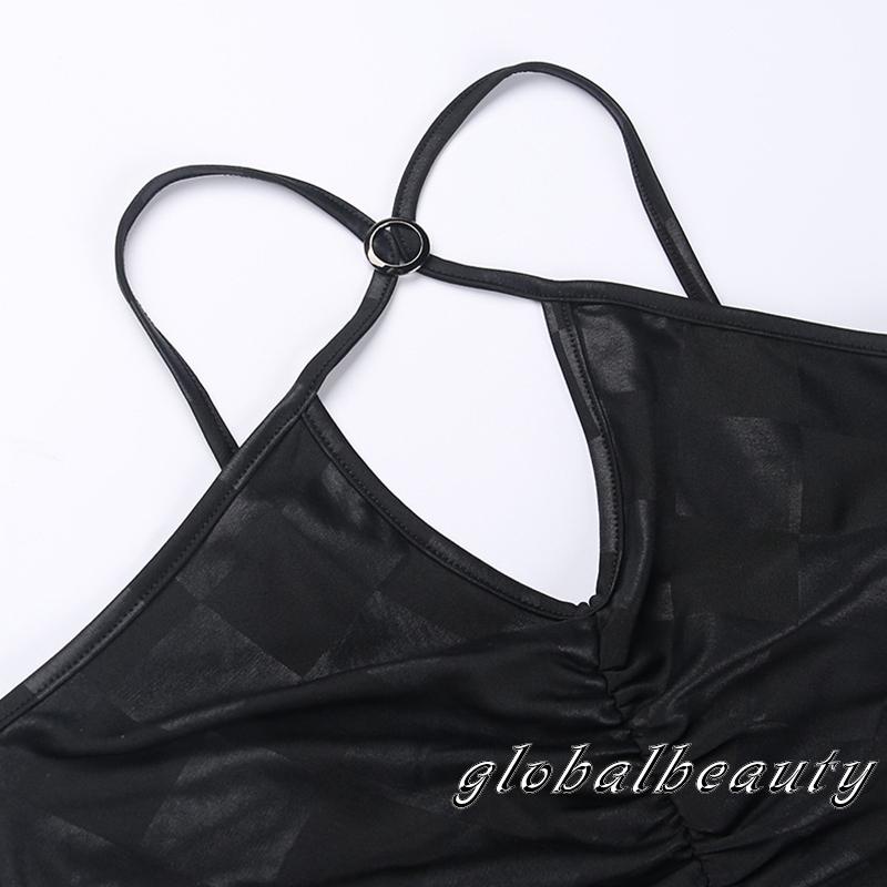 Áo Croptop Sát Nách Cổ Chéo Họa Tiết Hình Thoi Thời Trang Mùa Hè Dành Cho Nữ