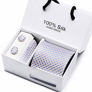 Bộ khuy măng sét và cà vạt jacquard | cà vạt hanky cufflinks bộ | khuy măng sét trắng cà vạt