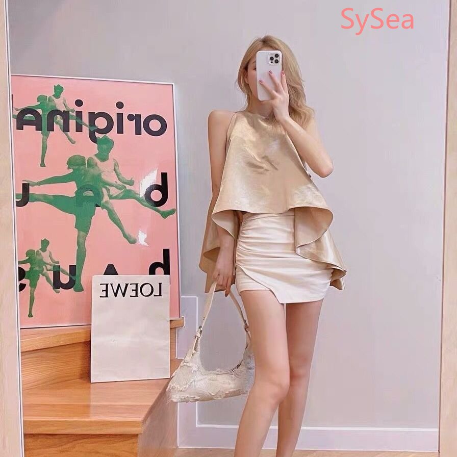 Áo Hai Dây Cổ Tròn Form Rộng Chất Liệu Satin Phong Cách Pháp Cho Nữ