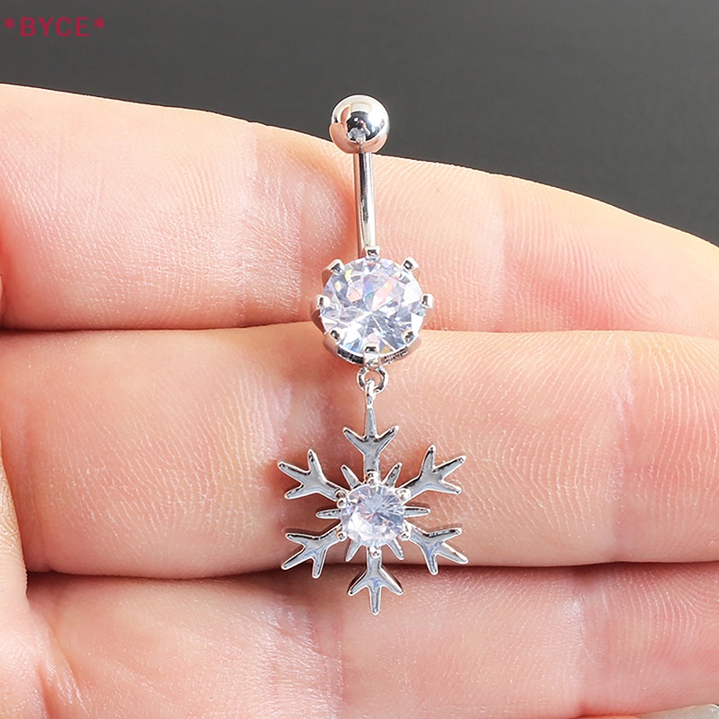 Khuyên Rốn Bằng Thép Không Gỉ Đính Đá Zircon Hình Bông Tuyết Màu Hồng Và Trắng Sáng Tạo Quyến Rũ Cho Nữ Mới