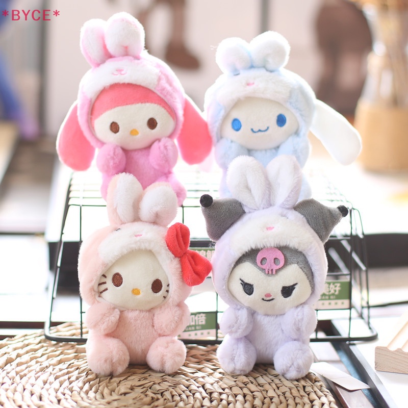 Móc Khóa Hình Thỏ Nhồi Bông Sanrio Cinnamoroll Kuromi Melody Pachacco Pom Purin Dễ Thương Mới