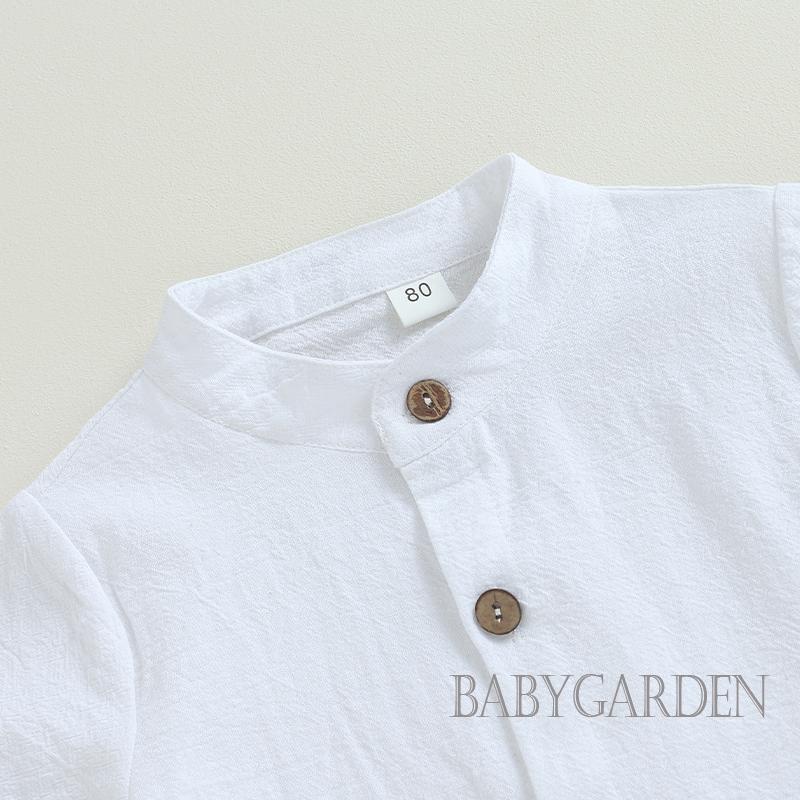 Set Áo Sơ Mi Trắng Ngắn Tay Cài Nút + Quần Short Kẻ Sọc Thời Trang Cho Bé Trai 6 Tháng-4 Tuổi