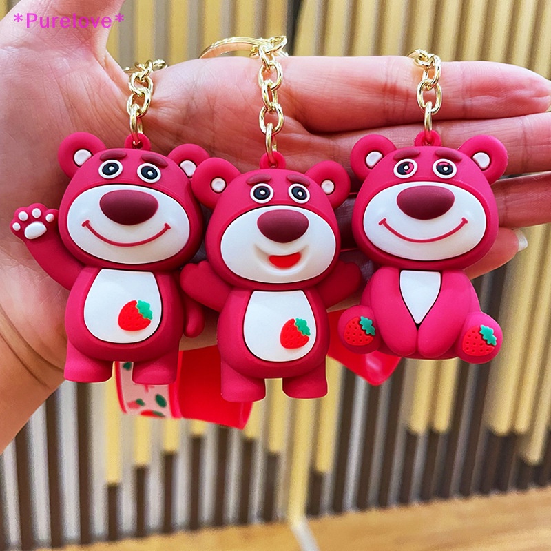 Móc Chìa Khóa Hình Gấu Và Dâu Tây Màu Hồng Dễ Thương Dùng Để Trang Trí Túi Xách Học Sinh Mới