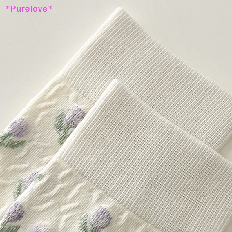 1 Đôi Tất Cotton Trắng In Hình Hoa Tulip Phong Cách Harajuku Nhật Bản Đáng Yêu Dành Cho Nữ Mới
