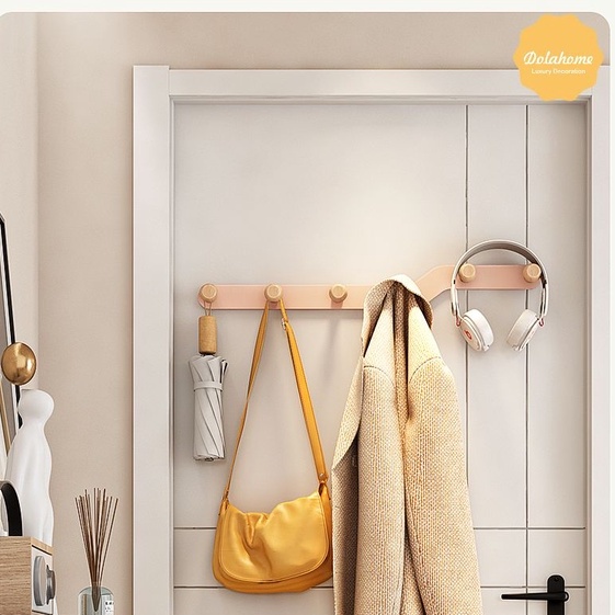 Móc treo đồ nút gỗ Dola Home HCM dán tường, dán kính, dán cửa gỗ, cửa nhôm, không cần khoan đục
