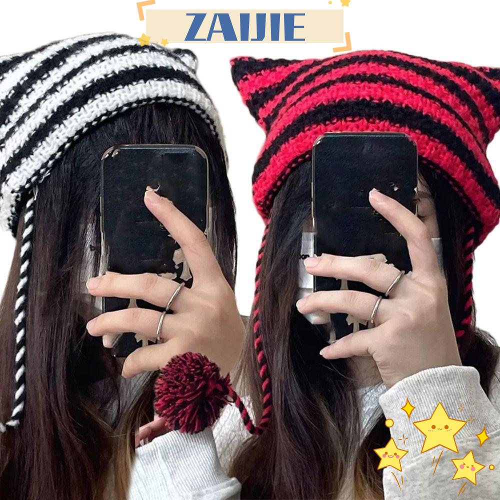Mũ beanie Đan Dệt Kim Họa Tiết Quỷ Nhỏ Nhắn Phong Cách Nhật Bản Thời Trang Thu Đông ZAIJIE24