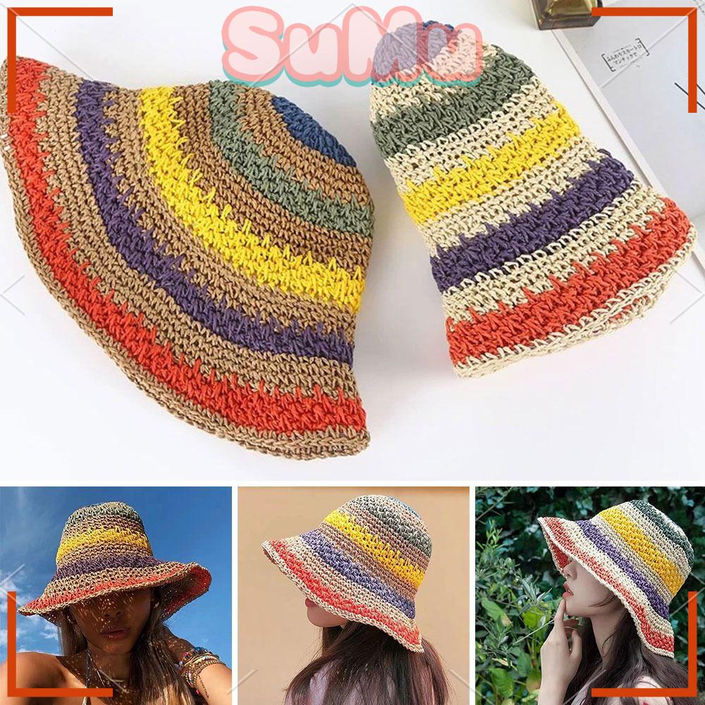 Mũ Cói Chống Nắng Màu Cầu Vồng Thời Trang Mùa Hè