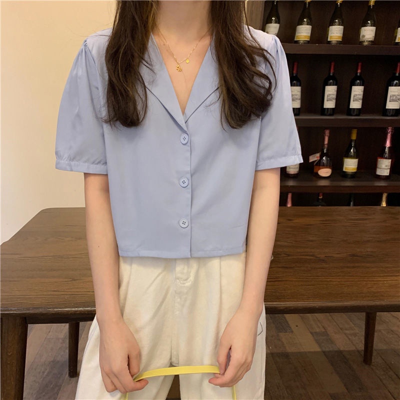 Áo Sơ Mi Chiffon Tay Ngắn Cổ Bẻ Dáng Ôm Phong Cách Hong Kong Thời Trang Mùa Hè Hàng Mới