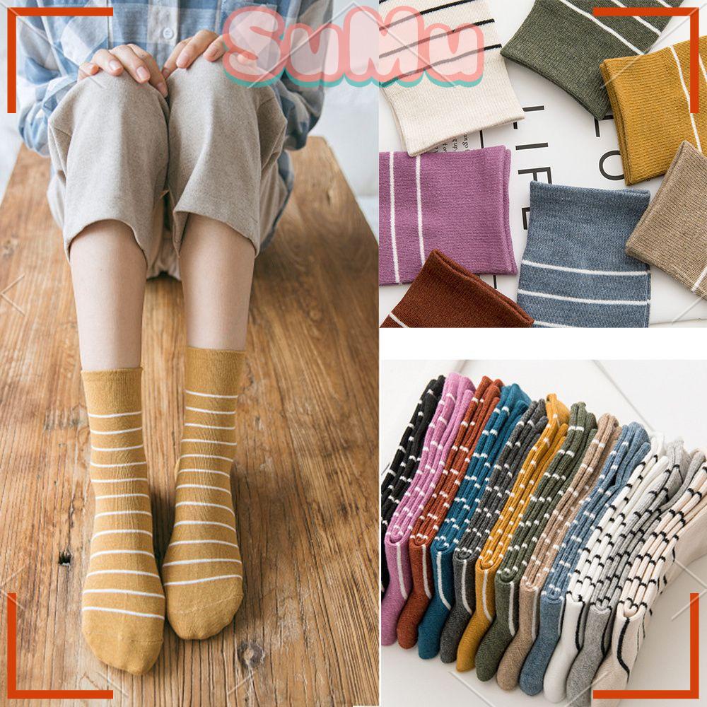 Đôi Vớ Giữ Ấm Co Giãn Họa Tiết Kẻ Sọc Màu Trắng Dành Cho Nữ