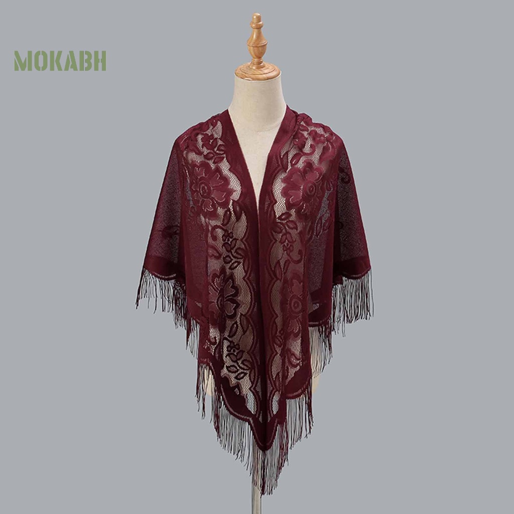 [Mok Abh] Khăn Choàng Cardigan Thêu Hoa Rỗng Xuyên Thấu Màu Trơn Phối Tua Rua Thời Trang Mùa Hè Nhẹ Nhàng Cho Nữ