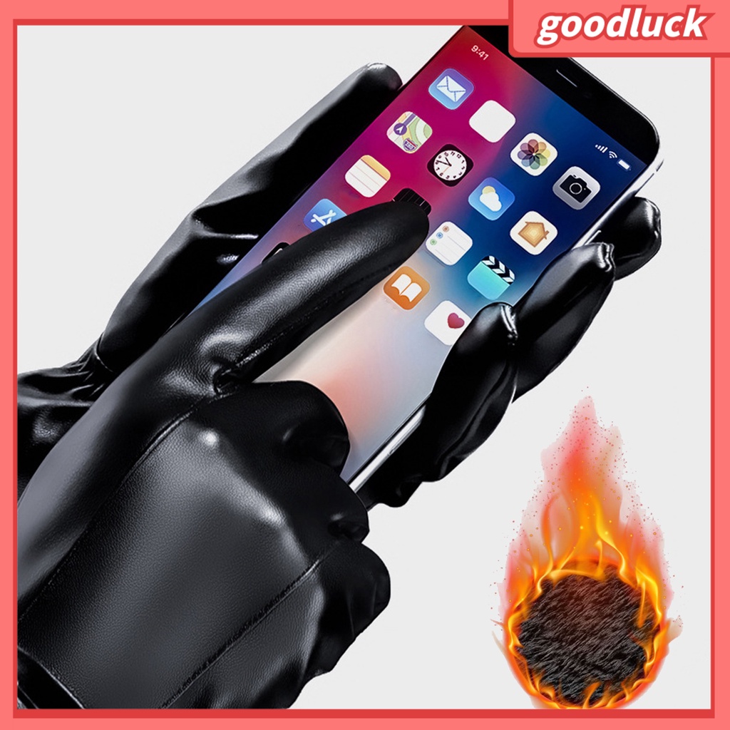 1 Đôi Găng Tay Giả Da Lót Lông Cừu Chống Gió Có Nút Cảm Ứng Tiện Dụng