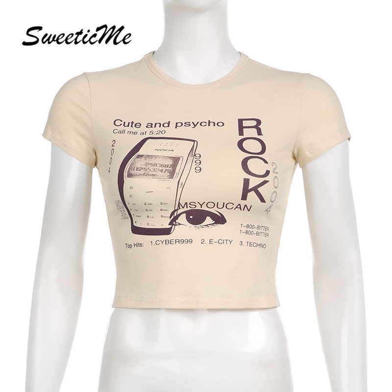 Áo Thun Crop Top Tay Ngắn Cổ Tròn In Chữ Thời Trang 2023 Dành Cho Nữ