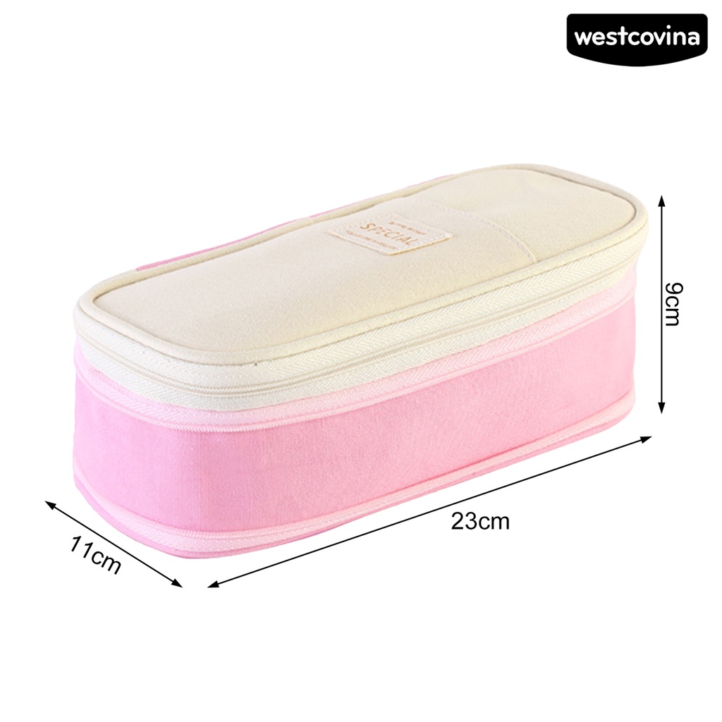 [WSTN]✎Túi Đựng Bút Hai Lớp Bằng Vải Canvas Có Dây Kéo Và Sức Chứa Lớn