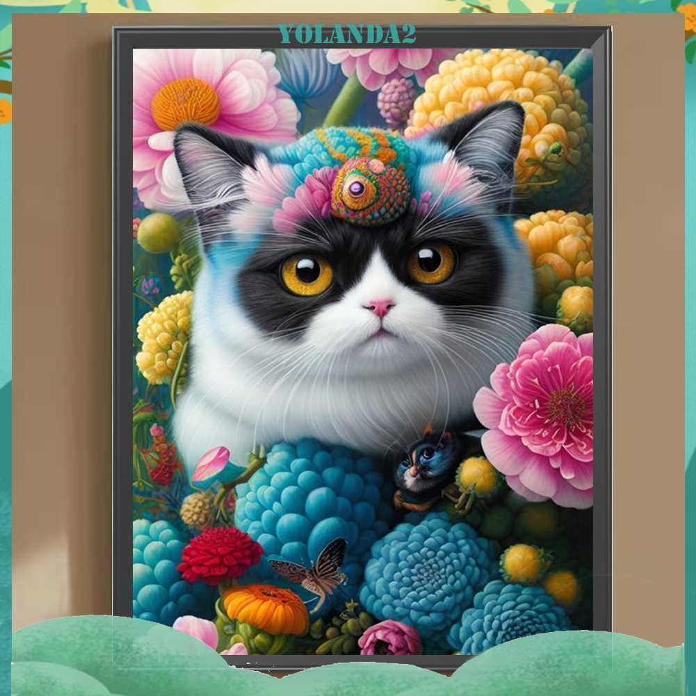 Tranh Đính Đá Kim Cương Toàn Bộ 5D DIY Hình Vẽ Mèo Trang Trí Nhà Cửa