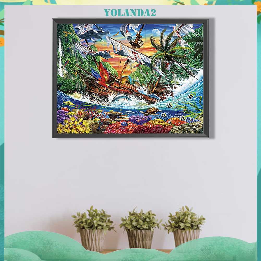 Tranh Đính Đá Kim Cương Toàn Bộ 5D DIY Hình Vẽ Thuyền Buồm Trang Trí Nhà Cửa