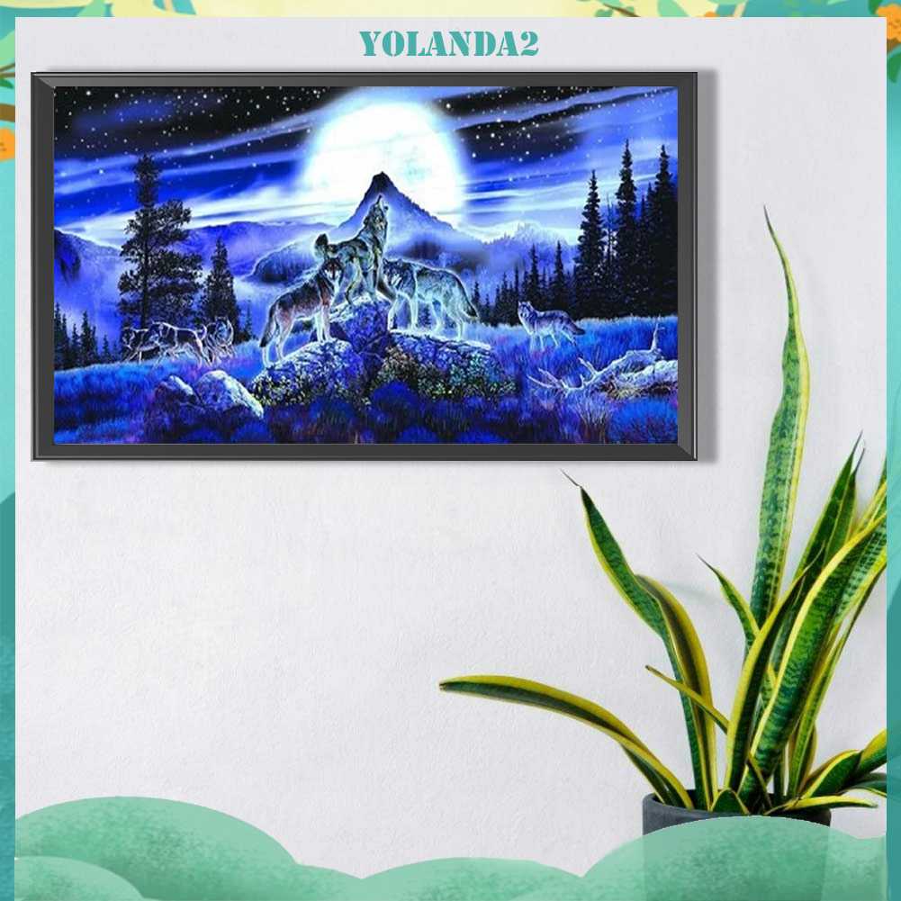 Tranh Đính Đá Kim Cương Toàn Bộ 5D DIY Hình Vẽ Sói Trang Trí Nhà Cửa