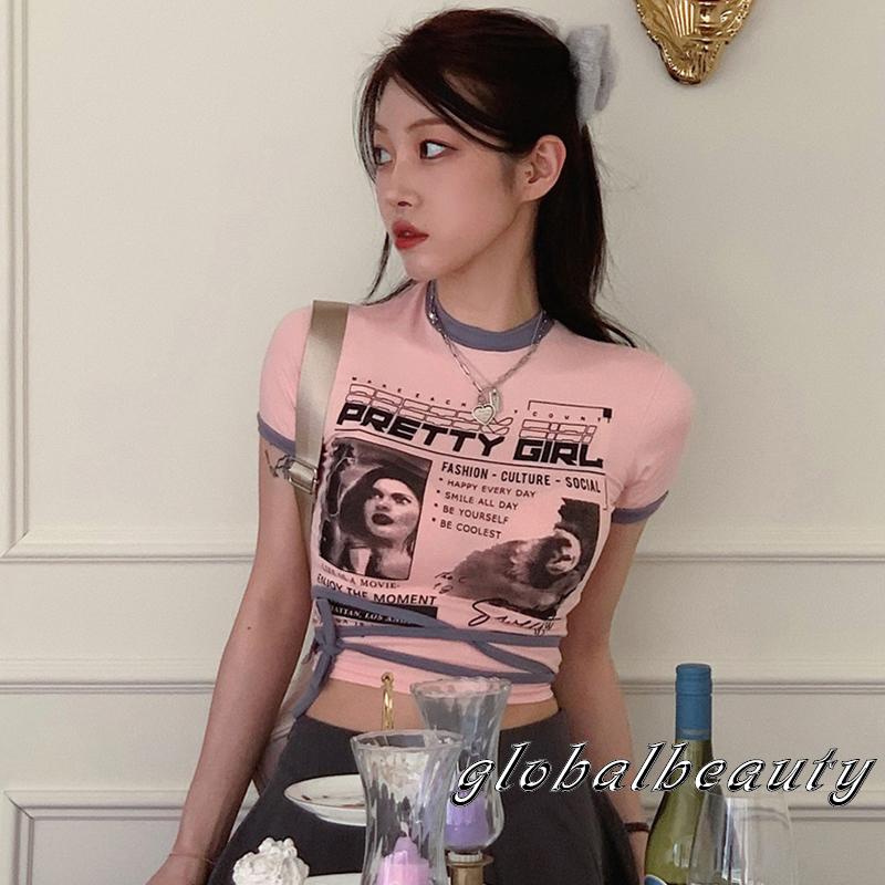 Áo Thun Crop Top Ngắn Tay Họa Tiết Chân Dung Thời Trang Mùa Hè Cho Nữ