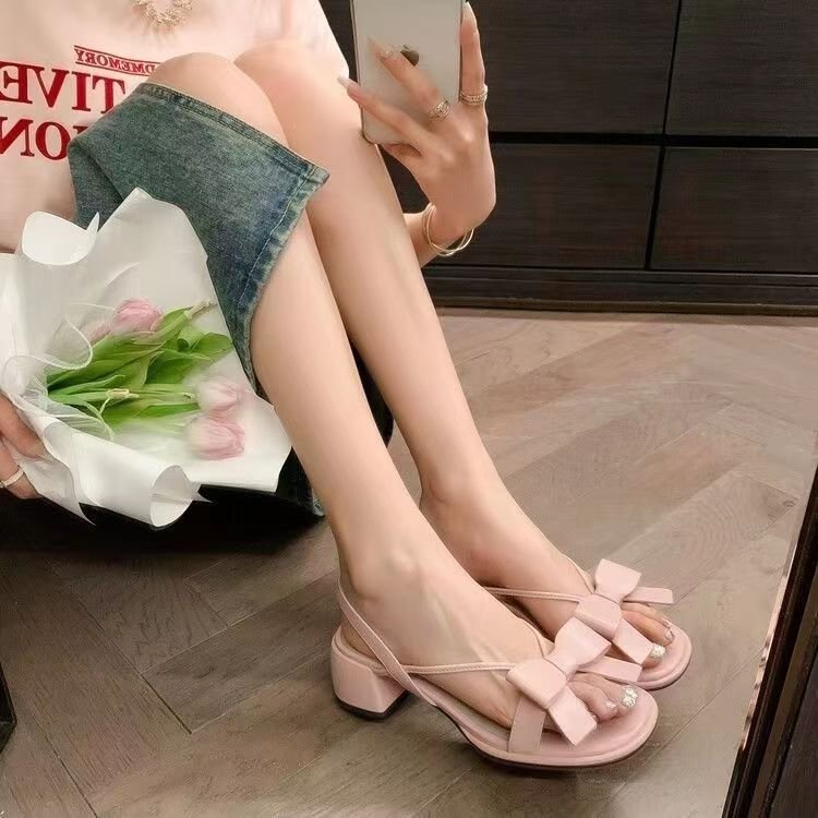 Duoya Tóc Thẳng ~ [Hàng Có Sẵn] Giày Sandal Hở Ngón Đế Dày Hở Ngón Một Dây Bằng Da Mềm Đính Nơ Thời Trang Mùa Hè Miễn Phí Vận Chuyển Cho Nữ