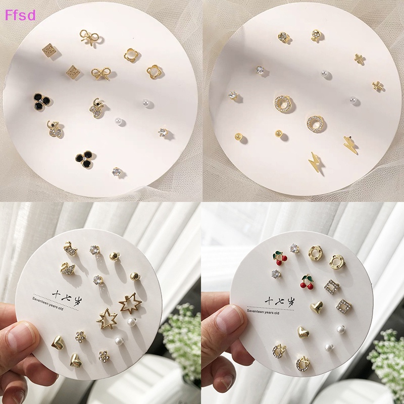 {Ffsd} Set 7 Đôi Bông Tai Xỏ Lỗ Tai Hình Học Thắt Nơ Trái Tim Đơn Giản Thời Trang Làm Quà Tặng Cho Nữ