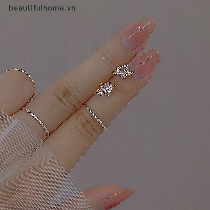 1 Đôi Bông Tai Hình Trái Tim Đính Đá Zircon Màu Hồng Thiết Kế Đơn Giản Thời Trang Cho Nữ