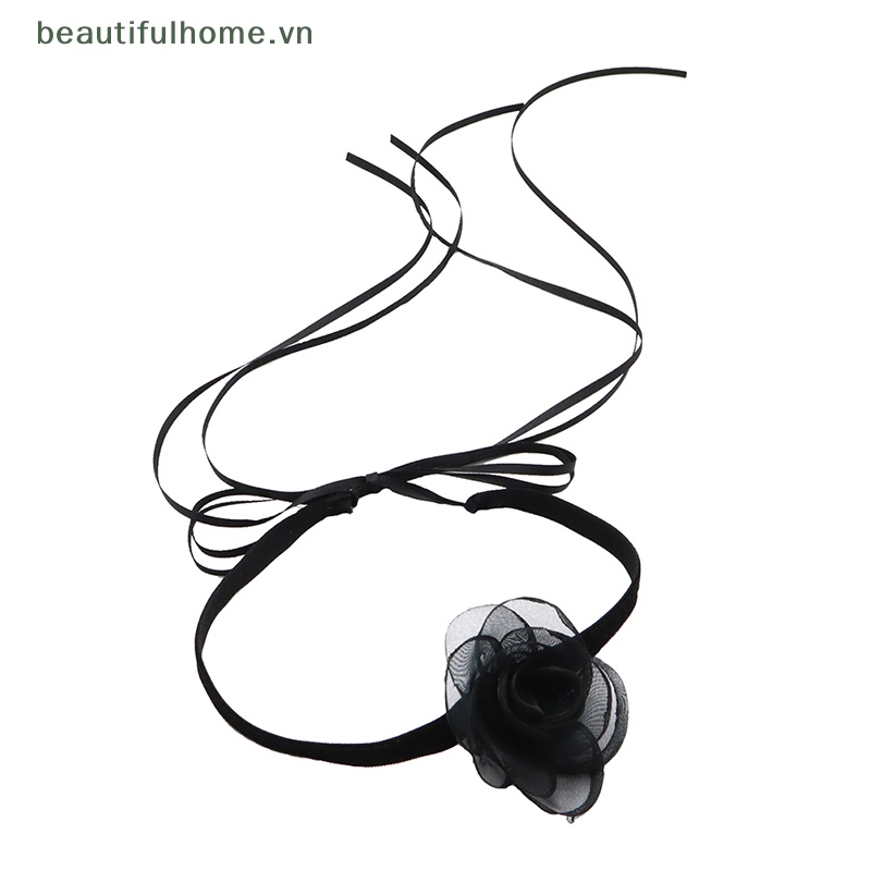 [beautifulhome] Vòng Cổ Choker Dây Ruy Băng Hoa Trà Siêu Dài Màu Đen Quyến Rũ Làm Quà Tặng Tiệc Tùng [beauty]