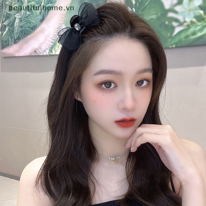 1 Kẹp Tóc Hình Nơ Lưới Hai Mặt Bằng Acrylic Đính Đá Sáng Nhẹ Ngọt Ngào