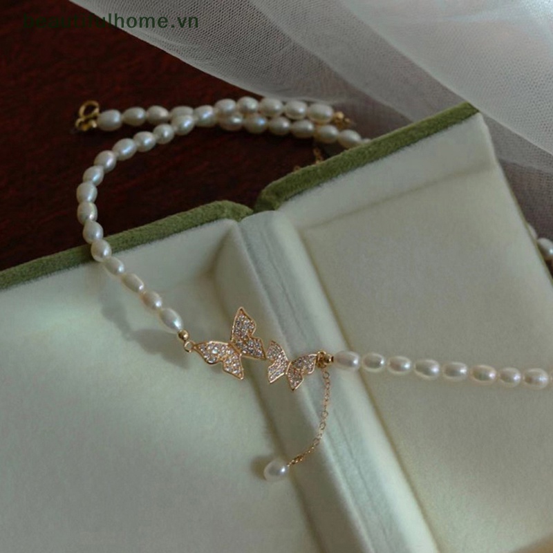 Vòng Cổ Choker Hai Lớp Mặt Hình Bướm Đính Ngọc Trai Giả Màu Trắng Thời Trang Mùa Hè Cho Nữ