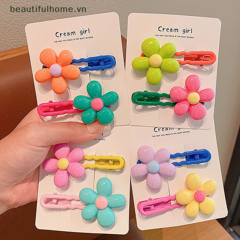 Bộ 2 Kẹp Tóc Hình Bông Hoa Nhiều Màu Sắc Phong Cách Cổ Điển Dễ Thương Cho Nữ