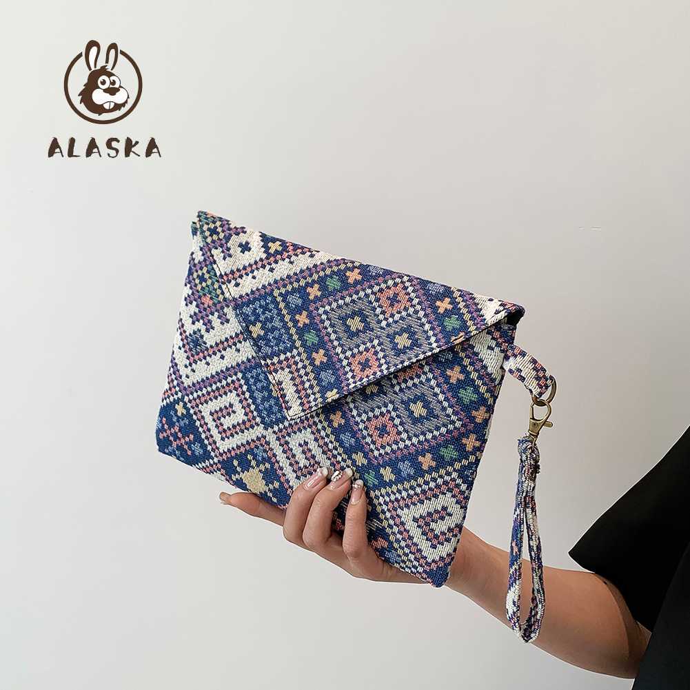 Ví Vải Canvas Cầm Tay Dáng Vuông Họa Tiết Thổ Cẩm Phong Cách Bohemian Thời Trang Cho Nữ