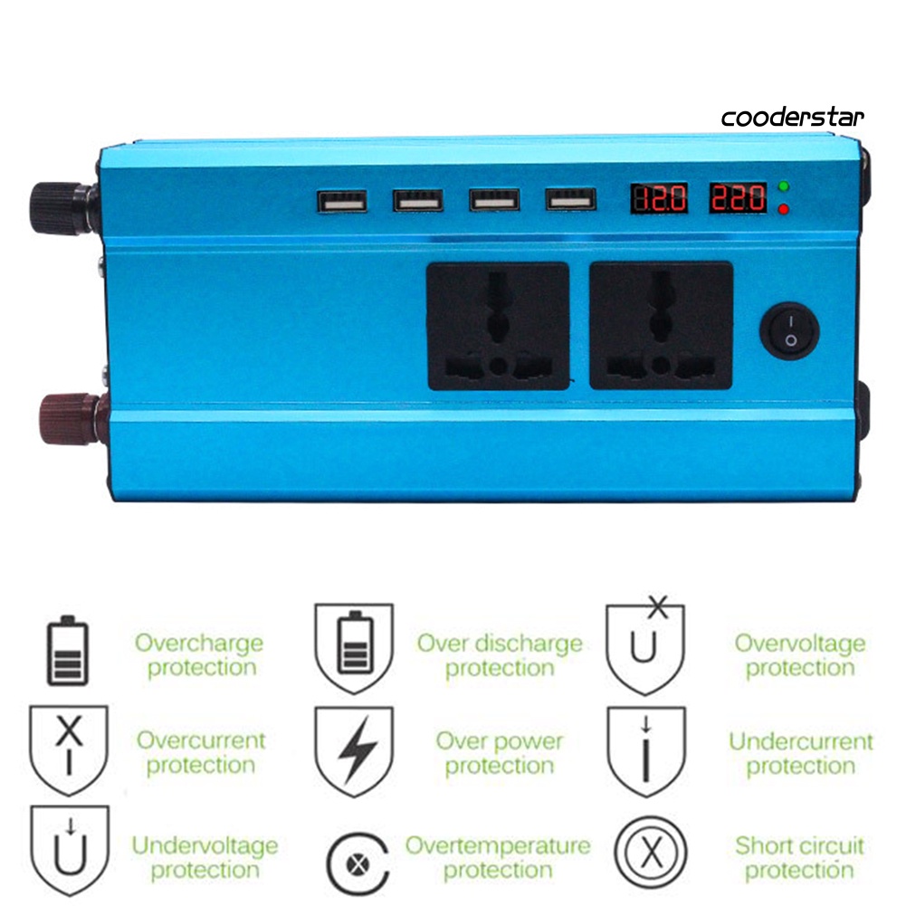 Bộ Sạc Chuyển Đổi Nguồn Điện Màn Hình Kỹ Thuật Số 1200W Với 4 Cổng USB Cho Xe Hơi