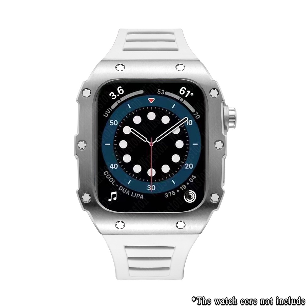 Dây Đeo Cao Su Sang Trọng + Hộp Đựng Bằng Thép Không Gỉ Cho iWatch Series 8 7 6 SE 5 Band 45mm 44mm